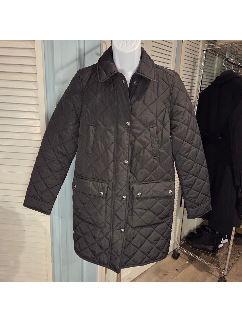 Lauren Ralph Lauren PM Black Quilted Coat Petite Medium Equestrian Barn Jacket